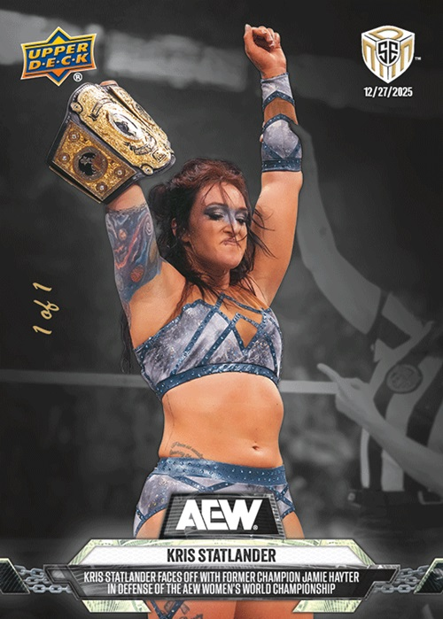 wrestlingcards's tweet image. Cards #25-30 of 2025 @UpperDeckSports AEW Match Dated Moments from the Worlds End event are available to purchase in the Upper Deck Epack store on 1/9/26. #AEW #UpperDeck #AEWWorldsEnd #WrestlingCards #WrestlingTradingCards