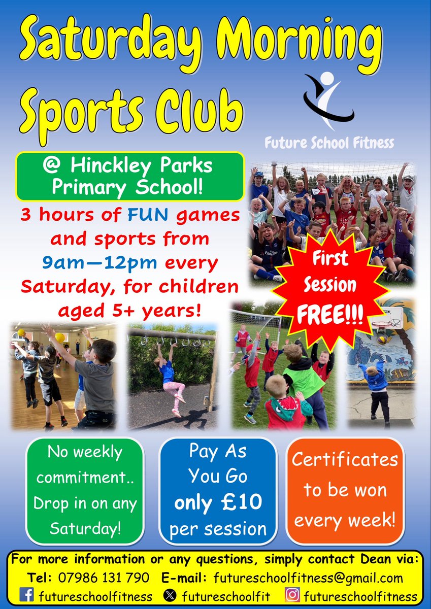 Saturday Morning Sports Club is ON as normal tomorrow at Hinckley Parks Primary School!! 🤩⚽️🎾🏏🏀🥅

We have 2 great indoor spaces to use for all of our activities so won’t be stopped by the snow! 🙌