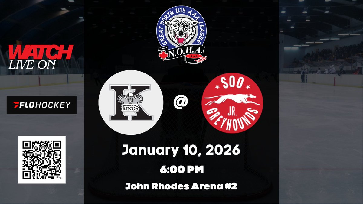 gnu18l's tweet image. Sault Ste. Marie, ON - John Rhodes Arena #2 - 6:00 PM

@ThunderBayKings VS Soo U18 AAA Jr. Greyhounds

Watch live on @FloHockey: flohockey.tv/leagues/111733…

#gnu18l #aaahockey #hockey #thunderbay #kings #soo #greyhounds