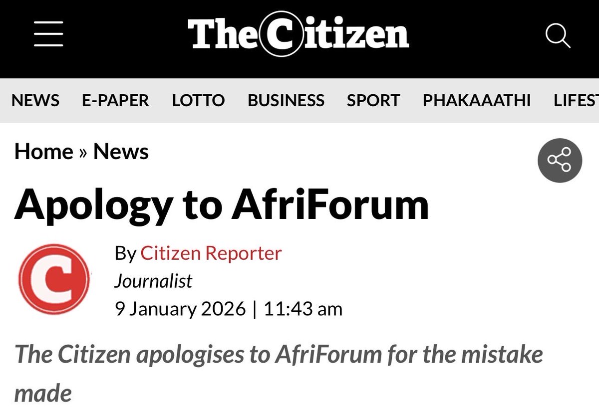 Another apology to AfriForum.
Citizen admits that it breached the Press Code by claiming that AfriForum spreads misinformation. This now amounts to a double-digit number of apologies to AfriForum and Solidarity.
Media houses simply swallowed ANC propaganda and now have to issue