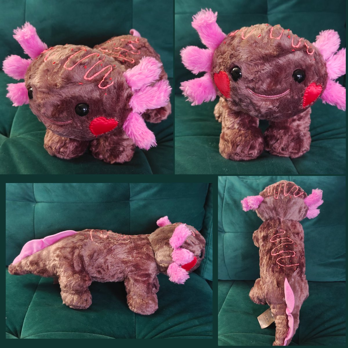 madsmadart's tweet photo. Hihi, two new custom #buildabear dessert axolotls for sale! One is a cinnamon roll and the other is a Valentine's Day chocolate heart treat! 
My shop is MadsMadArtShop on Mercari, Etsy, and eBay! https://t.co/VshDCYiG3D