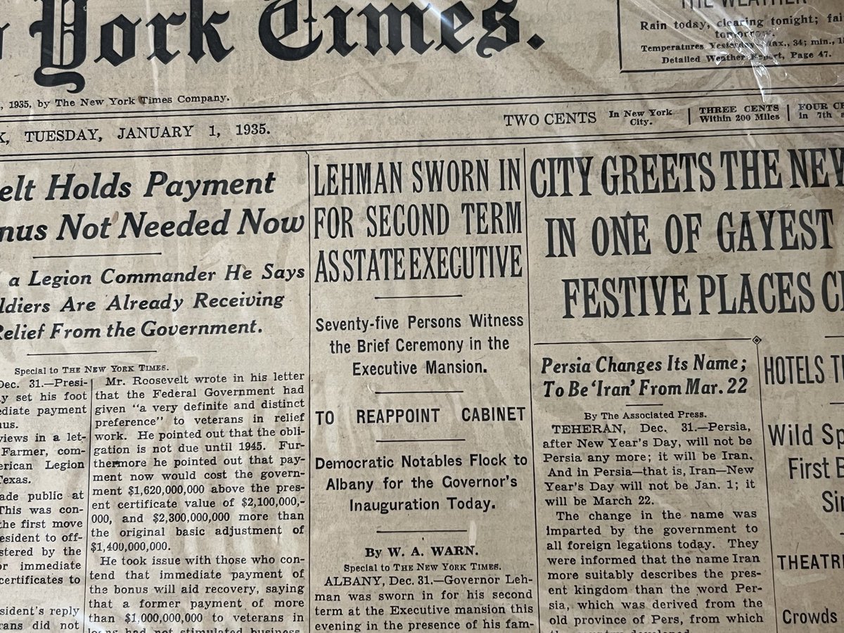 alifnomad's tweet image. I have the newspaper when it was announced Persia to change name to Iran. Jan 1, 1935