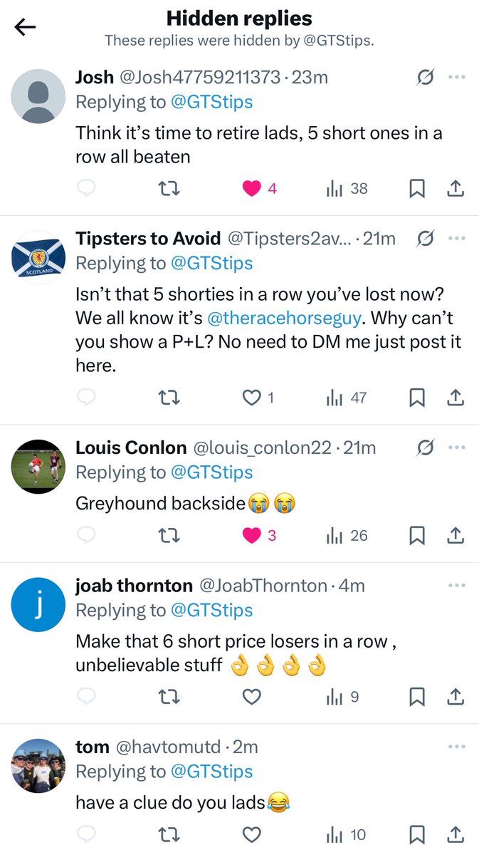 Tipsters2avoid's tweet image. 6 losing short priced tips in a row and @GTStips have had to hide replies. 

Hasn’t taken long for @theracehorseguy to put his stamp on things! 🦶 

Chancers.