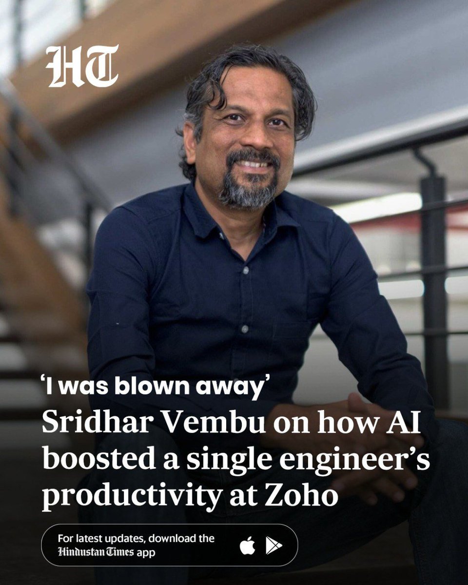 ashokmalik's tweet image. #SridharVembu, #Zoho co-founder and #ChiefScientist, has shared a #compelling example of how #artificial_intelligence is transforming #software development, after an internal demonstration left him, in his own words, “blown away”.
Click here to read more: hindustantimes.com/trending/i-was…