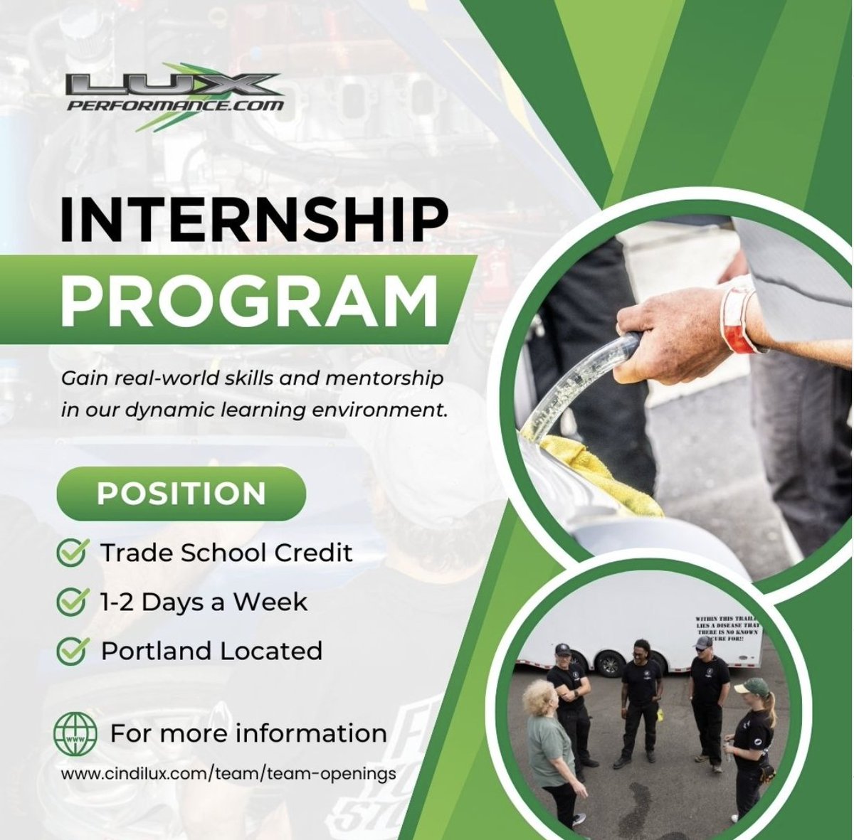 LuxPerformance's tweet image. Do you have a weakness for fast cars? Work with it. With an apprenticeship at Lux Performance, you can gain practical, hands on experience.

Applications are open until Jan 31.

cindilux.com/team/team-open…