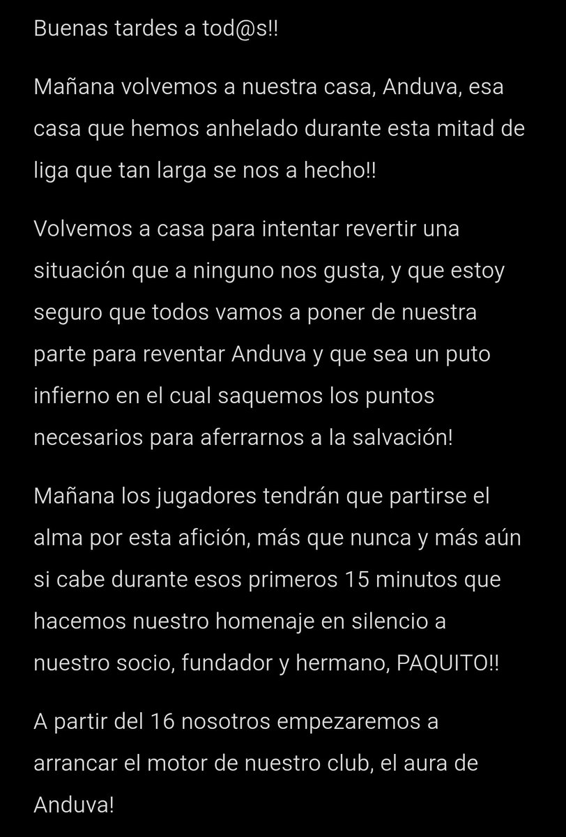 barahonaangel9's tweet photo. Hola afición!!
Nos toca bailar!!
Yo siempre creo, y mañana puede ser un punto de inflexión!!
TODO EL MUNDO A TOPE!!
LO VAMOS A CONSEGUIR!!🐗🔴🌑
Si solo te gusta ver a tu equipo ganar, hazte del Madrid o del Barça, a nosotros nos gusta sufrir!!
#Jabatos
#VanAFlipar https://t.co/fIBQh48eUN