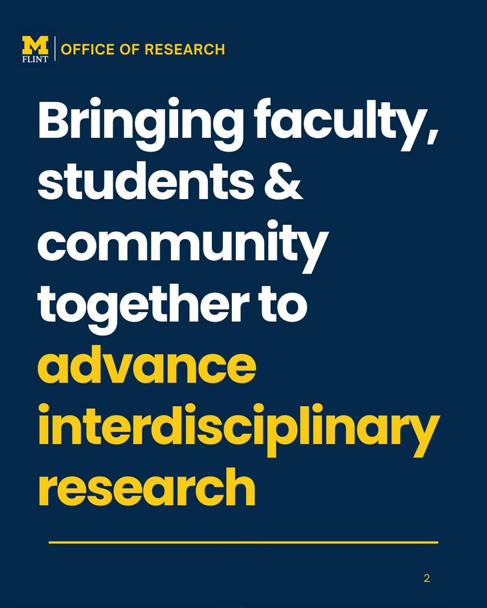 UMFlintResearch's tweet photo. New year, renewed focus on research that matters!

The @UMFlint  Office of Research connects faculty, students, and community partners to support interdisciplinary, community-engaged research with real world impact. We are here to help, every step of the way. #umflint #research https://t.co/vYkRyNKKUh