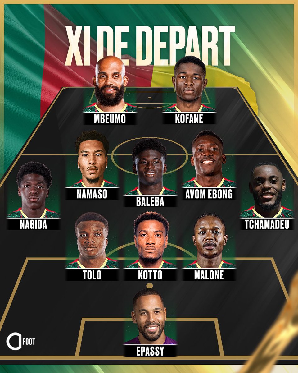 ActuFoot_'s tweet image. 🚨 OFFICIEL ! 𝗟𝗔 𝗖𝗢𝗠𝗣𝗢𝗦𝗜𝗧𝗜𝗢𝗡 𝗗𝗨 𝗖𝗔𝗠𝗘𝗥𝗢𝗨𝗡 🇨🇲 𝗣𝗢𝗨𝗥 𝗔𝗙𝗙𝗥𝗢𝗡𝗧𝗘𝗥 𝗟𝗘 𝗠𝗔𝗥𝗢𝗖 🇲🇦 ! #CAN2025

Le vainqueur affrontera l’Algérie 🇩🇿 ou le Nigéria 🇳🇬 en demi-finale.