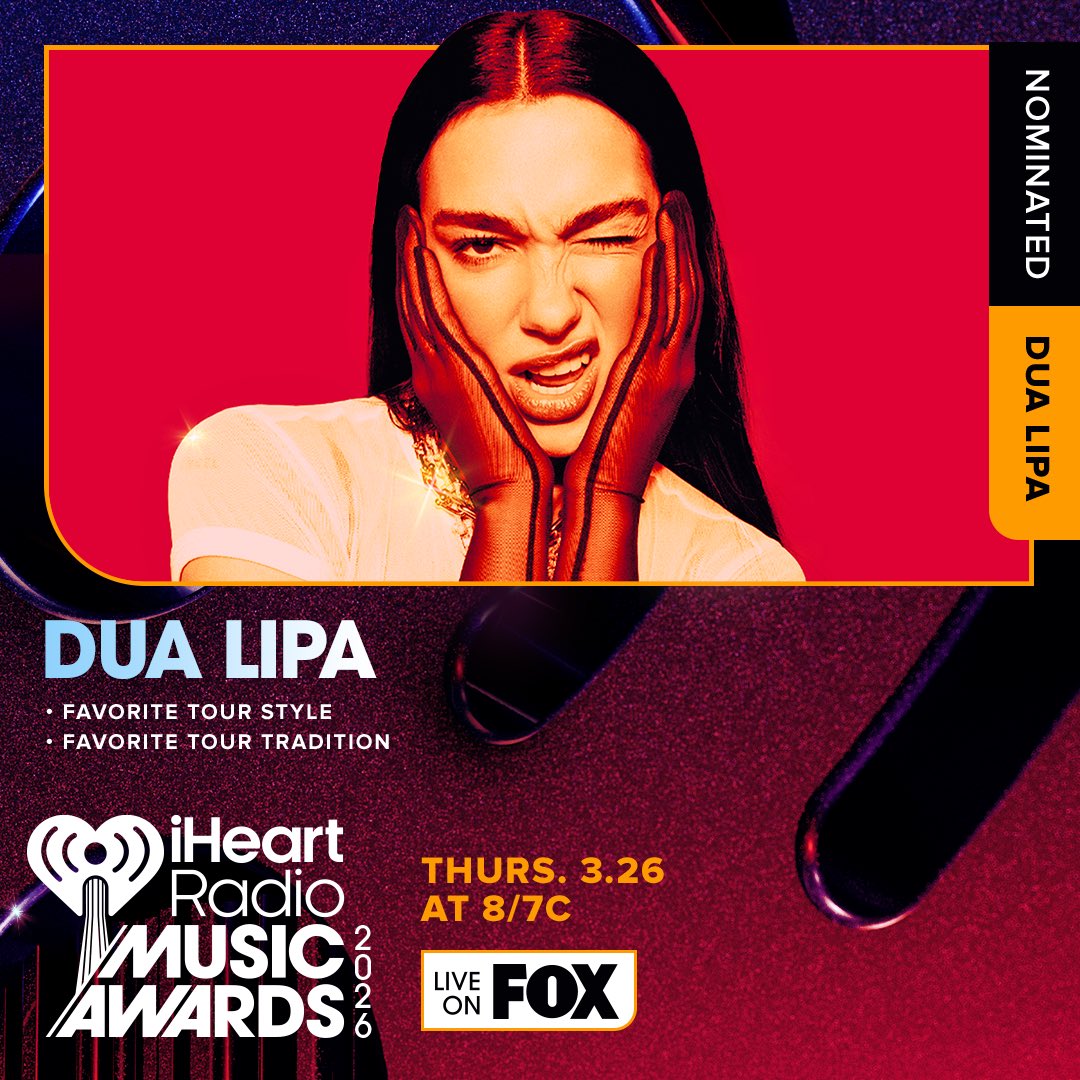 TeamDuaHQ's tweet image. LOVES ❤️ Voting is OPEN for the @iHeartRadio Music Awards! 

@DUALIPA is nominated for: 
⭐️ Favorite Tour Style 
⭐️ Favorite Tour Tradition 

Let’s show the power — voting ends March 19 iheartradio.com/awards