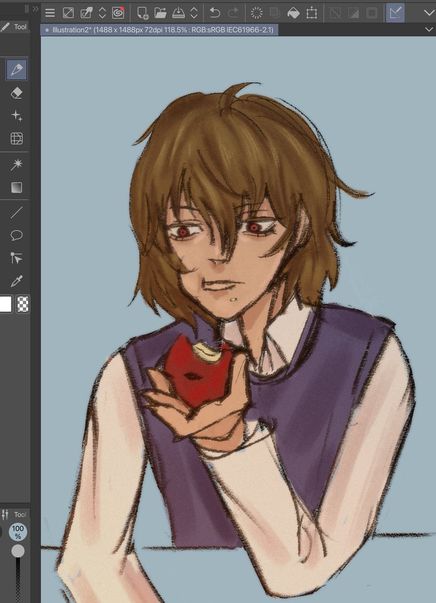 first time using clip studio paint so i panicked and drew akechi eating an apple