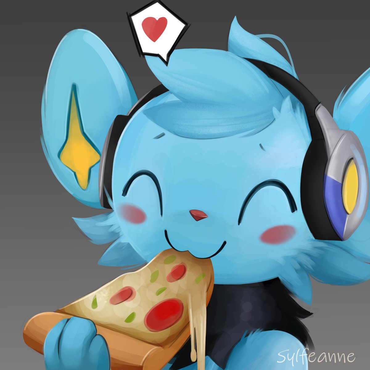 Sylfeanne's tweet image. Pizza time!🍕(old emote🎨) #shinx