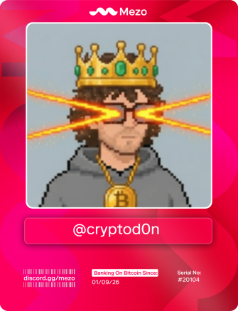 DonCryptonn's tweet image. just grabbed my 
@MezoNetwork  Bankcard 👀

early access to the BTC banking vibe.

snag yours in the #bankcard channel 👉 discord.gg/mezo

Mezo = a Bitcoin-first chain: lock BTC → borrow MUSD → move money → earn from on-chain action 💸

Mezo Earn = the incentive