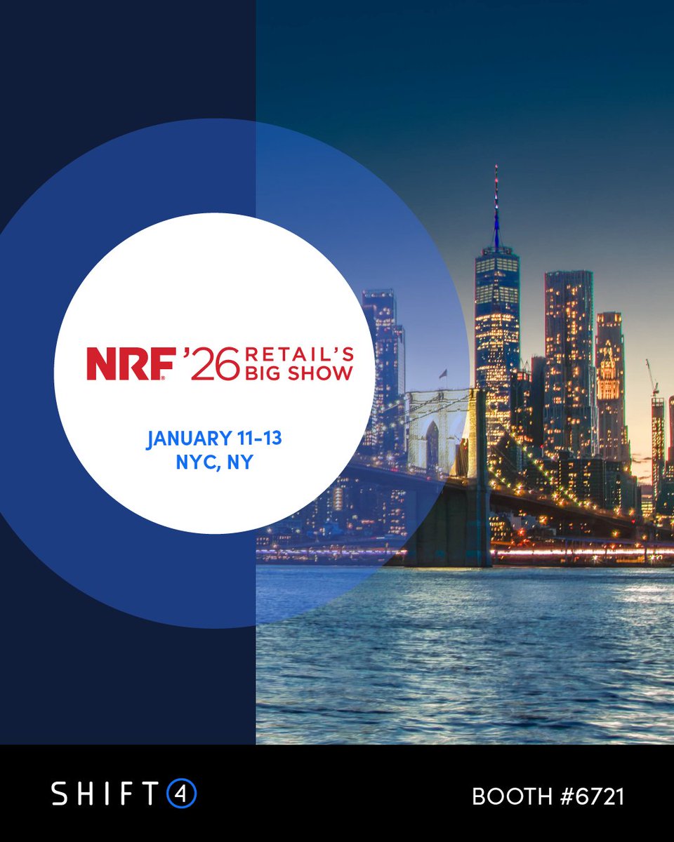 Shift4's tweet image. Heading to NYC? So are we! Join us at #NRF2026 🍎🗽

Stop by booth 6721 to see how Shift4 delivers a unified commerce experience for retailers around the world – from seamless in-store and online payments to DCC and tax-free shopping solutions powered by Global Blue.