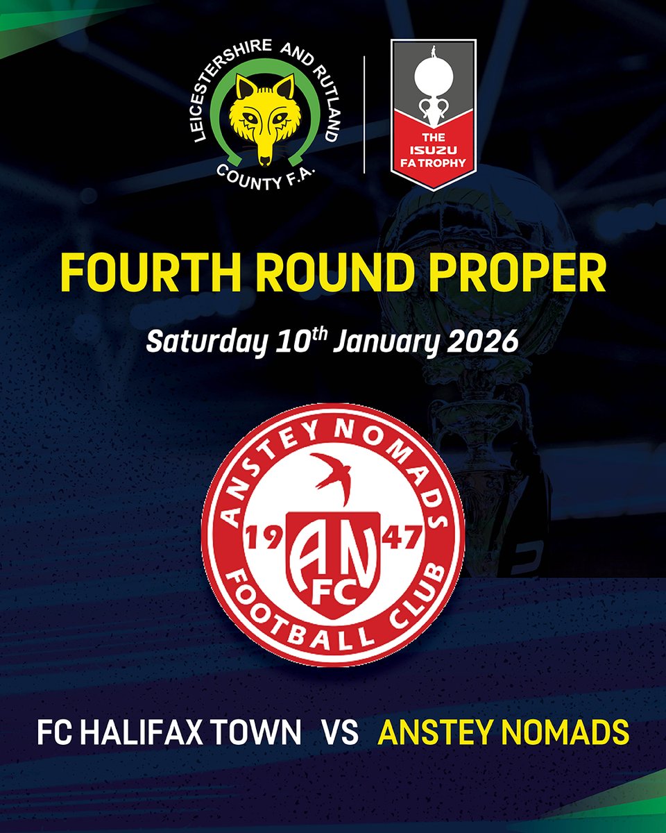 <a href="/TheNomadsFc/">Anstey Nomads</a> are the last Leicestershire side standing in the FA Trophy.

After a huge 2-1 win away at <a href="/Official_HUFC/">Hartlepool United FC</a>, they face another tough trip this Saturday, travelling to <a href="/FCHTOnline/">FC Halifax Town</a>.

Win, and they are 3 rounds from Wembley 👀⚽

Good luck, Nomads 👏
#LRCFA