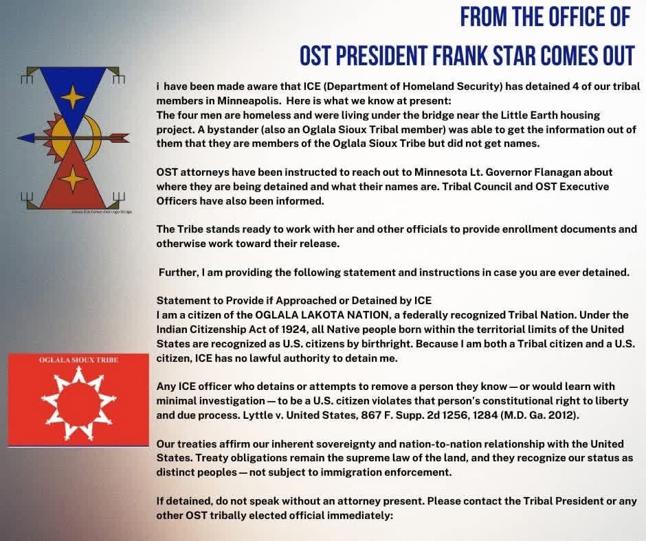 ICE has kidnapped four Oglala men in Minneapolis