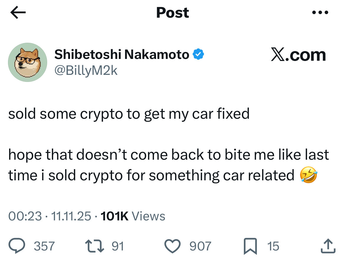 When $Doge pumped , he posted a tweet before it about something related to  his car. When $Bellscoin pumped , He posted that he sold some crypto to fix  his car. Now
