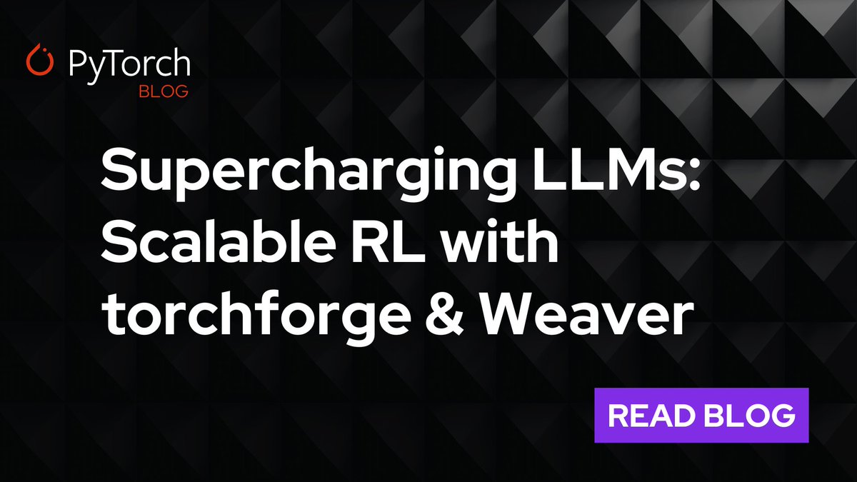 PyTorch's tweet image. Scaling RL for LLMs is hard. The #PyTorch team at Meta open sourced torchforge and shares #ReinforcementLearning lessons from evaluating it with Weaver on a 512 GPU cluster. 

🔗 hubs.la/Q03-fZs_0