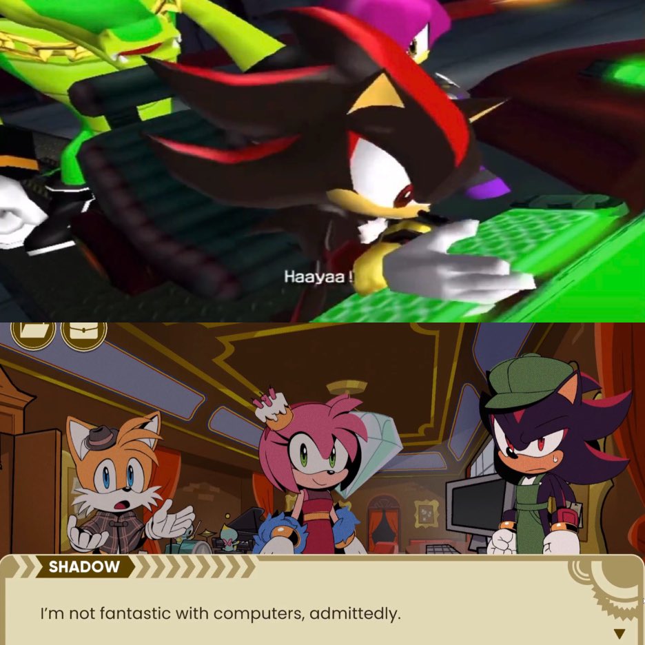 hearts2shadow's tweet image. It’s funny how Shadow is not good with technology😭