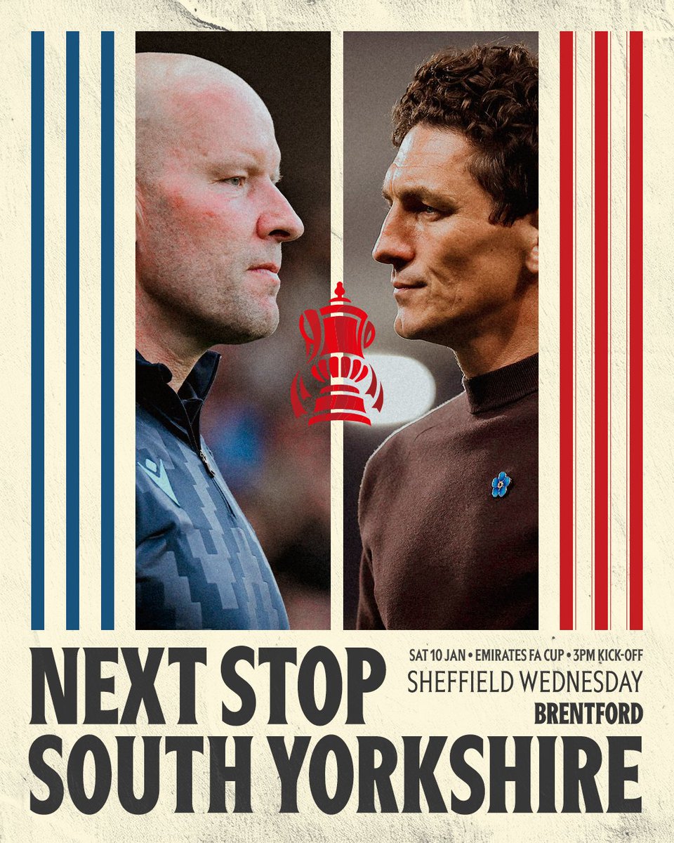 BrentfordFC's tweet photo. FA Cup third round weekend 😍

🆚️ Sheffield Wednesday 
🕒 3pm
🏟 Hillsborough https://t.co/j6iccOwTzC
