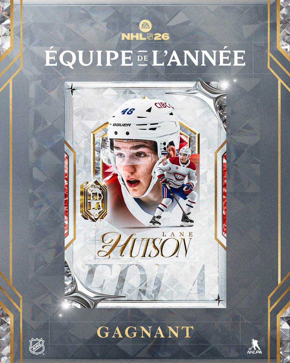 Félicitations à Lane Hutson, nommé au sein des défenseurs de l'Équipe de l'année 2025 dans NHL 26!

Congrats to Lane Hutson on being named among the 2025 TOTY winners on defense in #NHL26!

#GoHabsGo | <a href="/EASPORTSNHL/">EA SPORTS NHL</a>