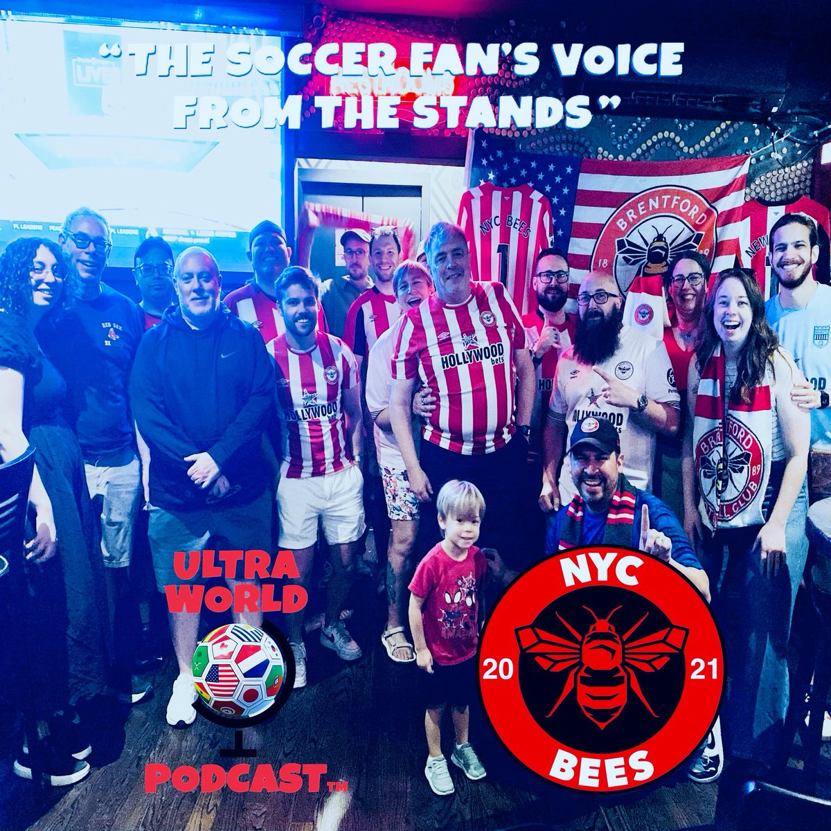 BrentfordFCnyc's tweet photo. The @UltraWorldPod chatted with the #NYCBees and we’re featured in their latest episode! Thanks to Sean and Marc for joining us at The Red Lion, and for speaking to a bunch of our die-hard @BrentfordFC supporters, enjoy! #BrentfordFC 🐝🗽

https://t.co/z6ylr9ELNF https://t.co/xntseg1Xi9