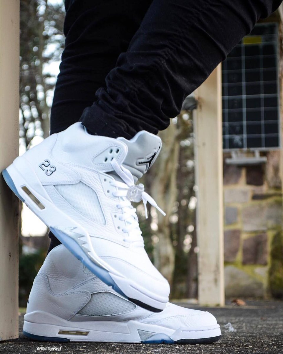 jordan 5 white metallic on feet