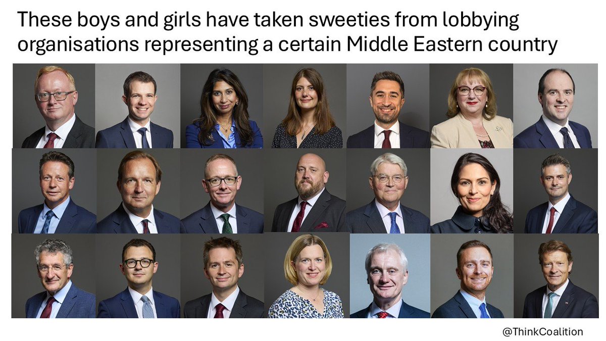 ThinkCoalition's tweet image. These 21 Labour, Conservative and Reform MPs have taken all-expenses trips paid by 🇮🇱  lobby groups over the past twelve months (mostly to Israel).