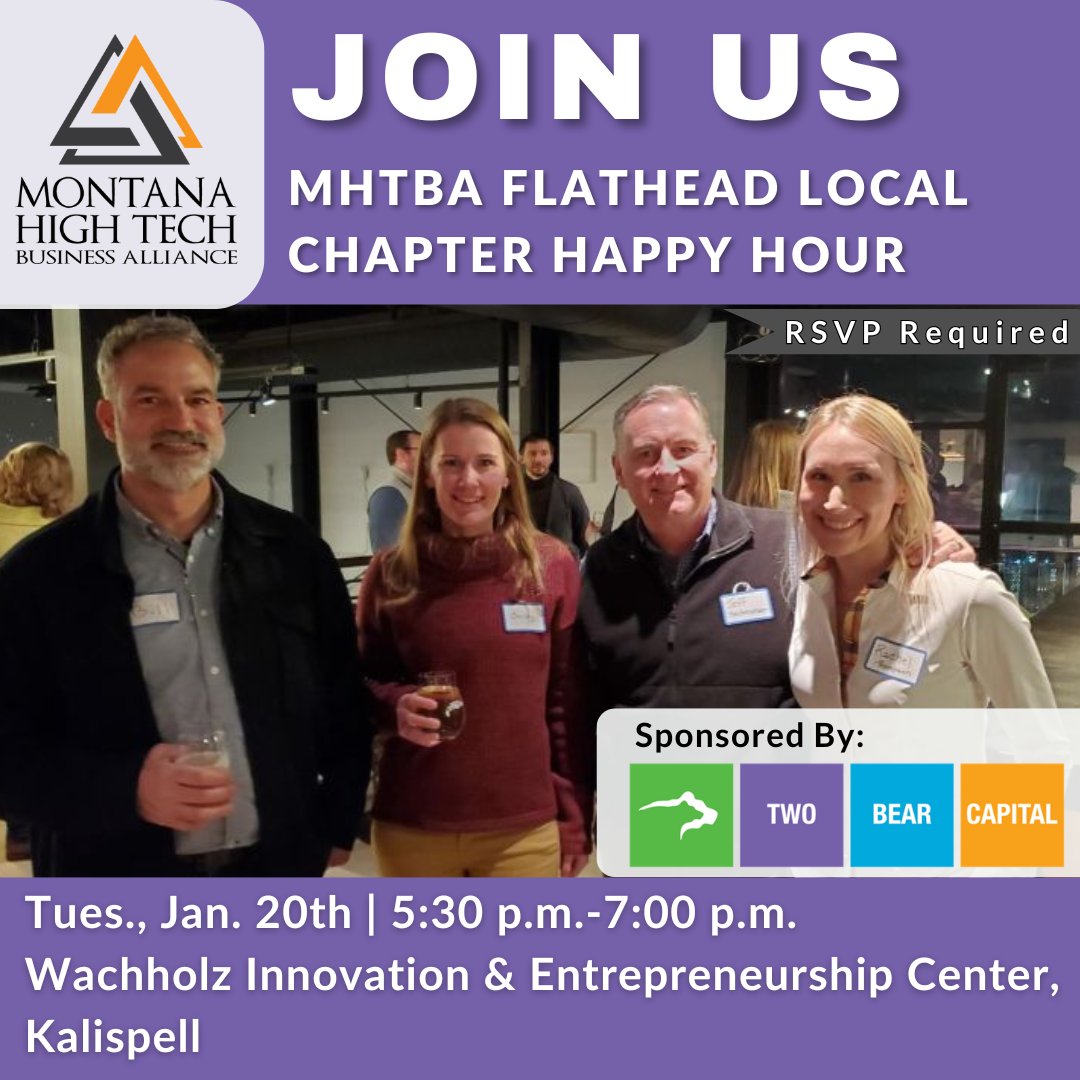 MontanaHighTech's tweet image. Join us for in-person networking and great conversation as we kick off  2026 with the Flathead Local Chapter Happy Hour on Jan. 20, 5:30 - 7:00  p.m. at the Wachholz Innovation &amp;amp; Entrepreneurship Center (WIEC) in  #Kalispell, sponsored by Two Bear Capital. bit.ly/4aNsLLt