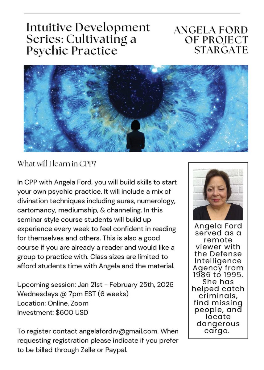 Hello All, for those interested in developing a psychic practice we have a few spots left in this class. This is not a remote viewing class, though remote viewing will be discussed at times. When I was in Stargate I used unconventional methods for data gathering, and this class