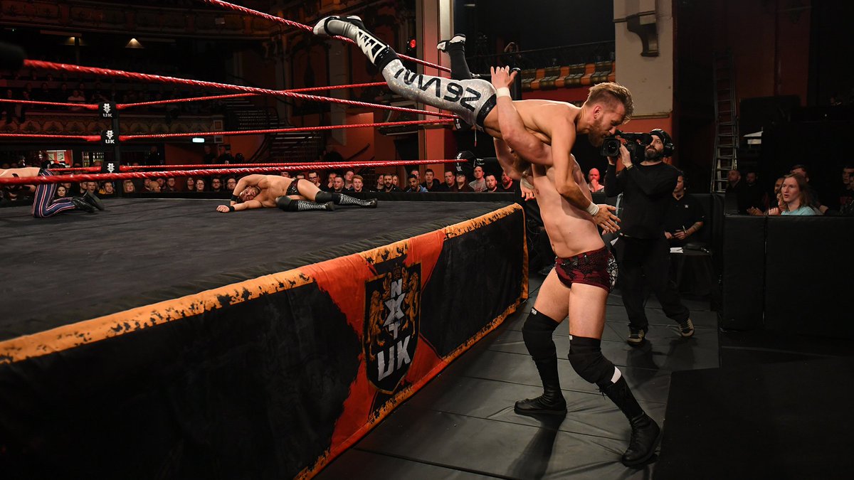 NXTUK_Legacy's tweet image. Jan. 9, 2019:

In Part 1 of a 2-part episode of #NXTUK at Liverpool Olympia, @ZackGibsonGYV &amp;amp; #JamesDrake defeated @MandrewsJunior &amp;amp; @Flash_Morgan to advance to the Tag Team Tournament Finals against Moustache Mountain at Takeover: Blackpool.

📸 WWE