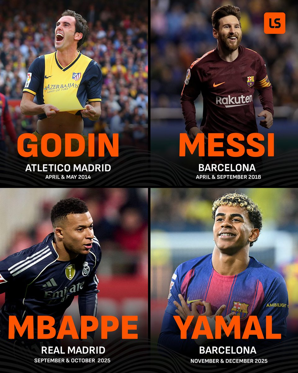 Lamine Yamal is LaLiga's 𝐏𝐥𝐚𝐲𝐞𝐫 𝐨𝐟 𝐭𝐡𝐞 𝐌𝐨𝐧𝐭𝐡 for December 📅

He joins a 𝐥𝐞𝐠𝐞𝐧𝐝𝐚𝐫𝐲 set of players who won it in 𝐛𝐚𝐜𝐤-𝐭𝐨-𝐛𝐚𝐜𝐤 months 🏆