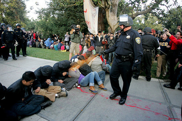 In 2011, a police officer caught on camera pepper spraying nonviolent protesters was a national story, so notorious that it has a Wikipedia page

This stuff now happens dozens of times daily and goes unreported