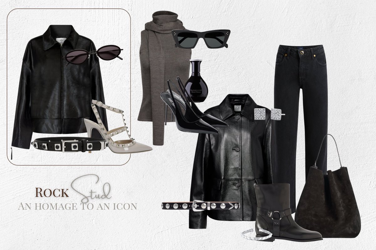 's tweet image. Rockstud Revival.
A legacy in points and polish. Black on black, cut with edge.
An homage to an icon.
Flatlay No. 48 | Curated by Cori | Winter 2026

curatedbycori.com/rock-stud

#Valentino #Khaite #Staud #AnitaKo #Celine #AureumCollective #ValentinoGaravani
#AlessandroMichele