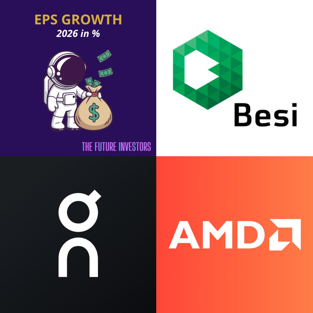ftr_investors's tweet image. The Future Investors presents the 40 quality stocks with the highest projected EPS growth for 2026! 💎🚀

1. $BESI | BE Semiconductor - 93.4%
2. $ONON | On Holding - 79.0%
3. $AMD | AMD - 63.6%
4. $SPOT | Spotify - 62.3%
5. $NVDA | Nvidia - 61.3%
6. $FSLR | First Solar - 60.7%
7.…