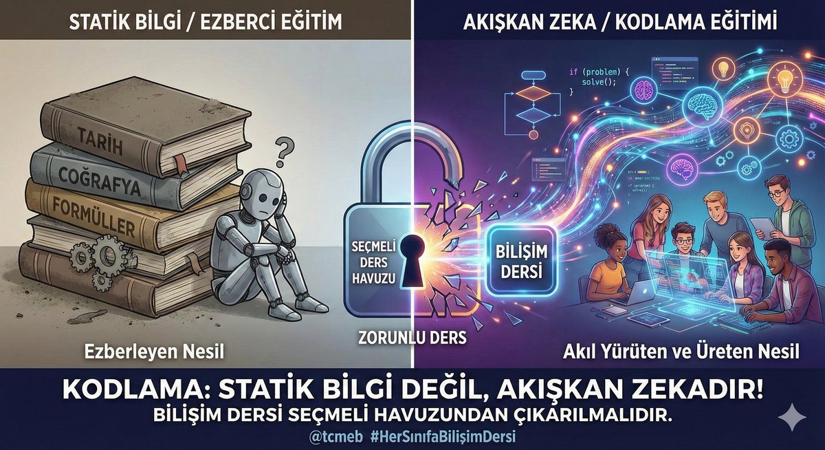 DemirayHudai's tweet photo. Binlerce "yenilikçi" sınıf açılırken bilişim derslerinin kaldırılması, Bilgisayar ve Öğretim Teknolojileri Öğretmenlerine yalnızca 15 kontenjan verilmesi ciddi bir çelişkidir. Bu eğitim sistemine zarar verir. Bu yanlıştan derhal dönülmelidir.
#HepiTopu15
#HerSınıfaBilişimDersi https://t.co/am1hjwiah7