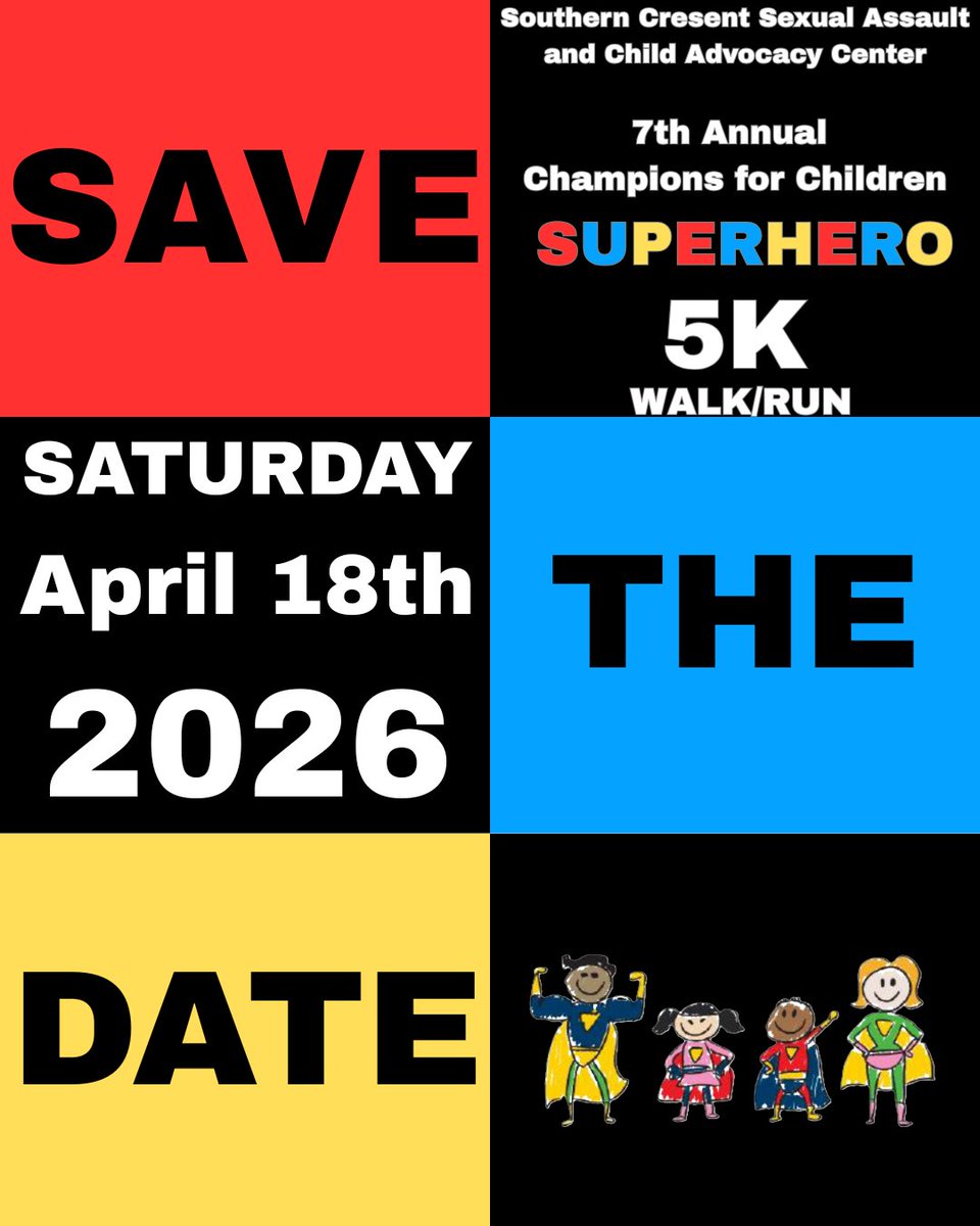 SAVE THE DATE
Our 7th Annual #ChampionsForChildren Superhero 5K is moving to a new season of impact! Coming Apr. 2026 — in honor of Sexual Assault Awareness Month &amp; Child Abuse Prevention Month. Same Mission. Same Superhero Energy. New Date. Stay tuned!💥
#SuperHero5K #CAPM #SAAM