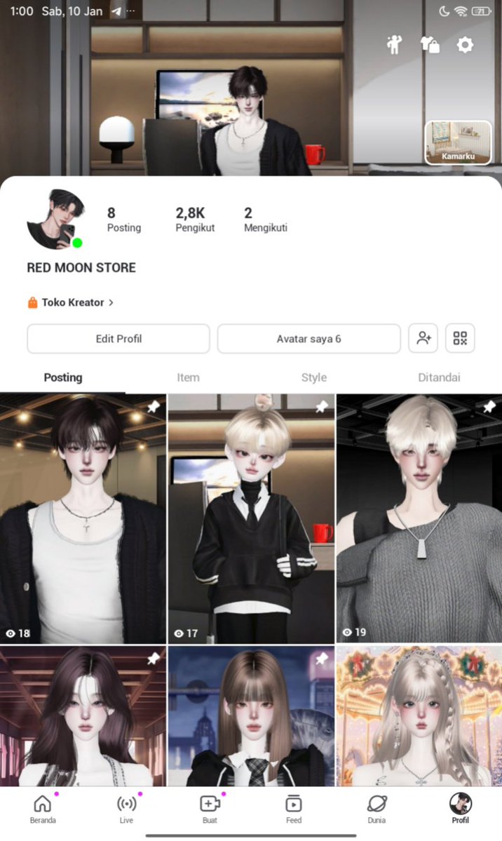 RedMoonStoree's tweet image. WTS/JUAL AKUN ZEPETO COWO CEWE 6 SLOT (DEWASA+BOCIL)
- Udah oplas
- 3D Room 7
- 2D BG 13
- Item:
Hair cr 59
FaceCode 4
Body type cr 4
Makeup cr 69
Special Bodysuits 5
Item cr 418
- Foll 2,8k
- Bisa rekber tele
💸 170k

Wts wtb jual beli akun zepeto acc game #zonauang #zonajajan