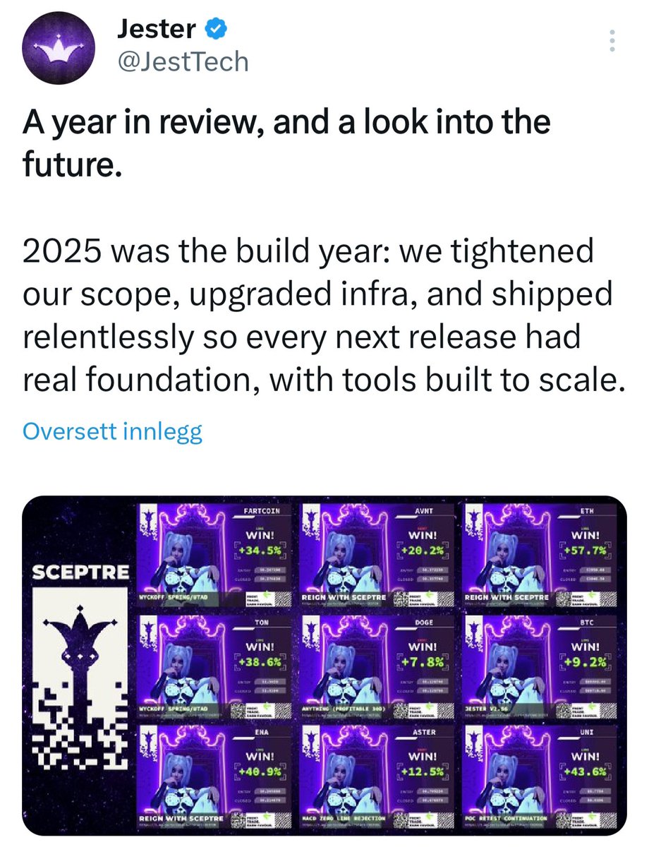 Crypt0_Fool's tweet image. Why I post pnl cards during alpha. 

I’m not here to flex big numbers.
Size is tiny, on purpose.
I’m posting these because I want to share.
How the system behaves.
A signal. A trade. A card, two, three or maybe six-seven (sorry)..
Still in Alpha, but fully automated.
$JEST 💪