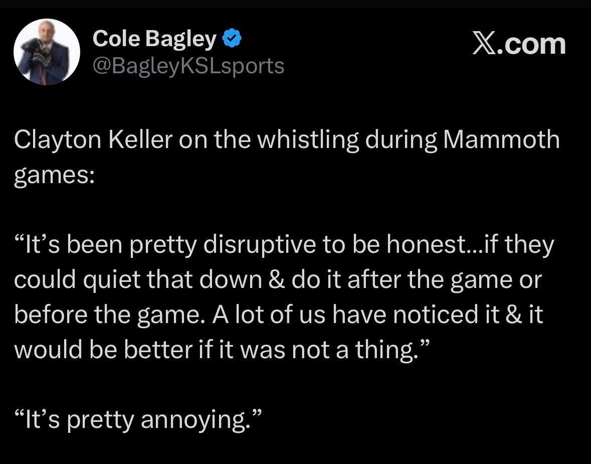 Spacetech86's tweet photo. @Kryptler @Jonnybgbold @YourMomsHockey @deltacenter Keller has expressed his desire to have it stop.  Also crouse.  It is dumb and needs to end. https://t.co/H5qKefsV7k
