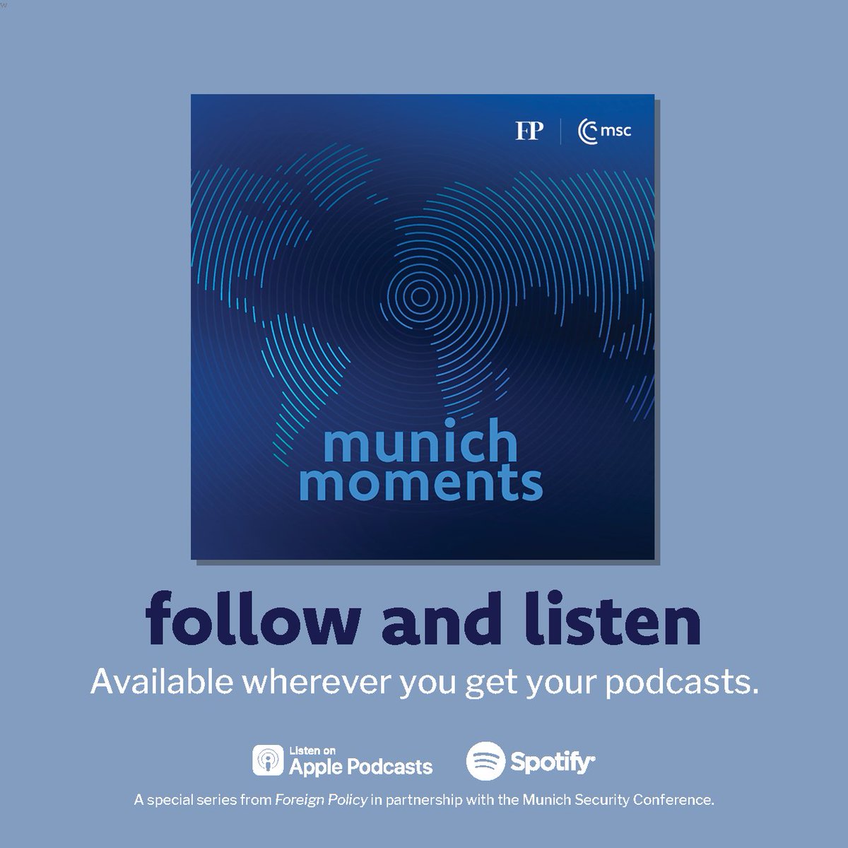 MunSecConf's tweet image. 📆 Only 5 weeks to go until #MSC2026!

Can’t wait? Tune into our brand-new “Munich Moments” podcast! 🎧
Together with @ForeignPolicy, we take you behind-the-scenes and revisit some iconic MSC events.

➡️ First episode out now: open.spotify.com/episode/1xZ9V7…