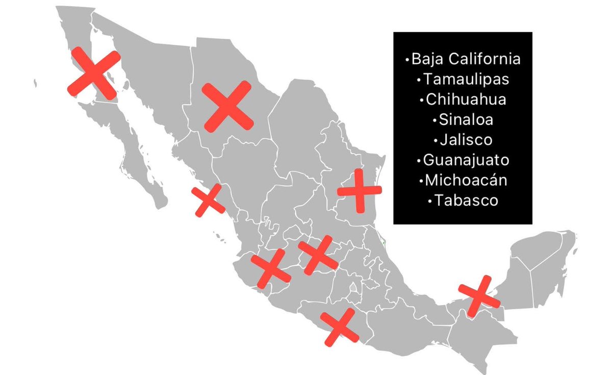 EmilioVallejoRL's tweet image. Según fuentes de El Pentágono, el Presidente Trump ordenará ataques aéreos, marítimos y terrestres contra los cárteles en los siguientes estados de la Unión Mexicana.

De no percibir éxito en debilitar a las estructuras criminales, ordenará la total invasión de México.

Dios…