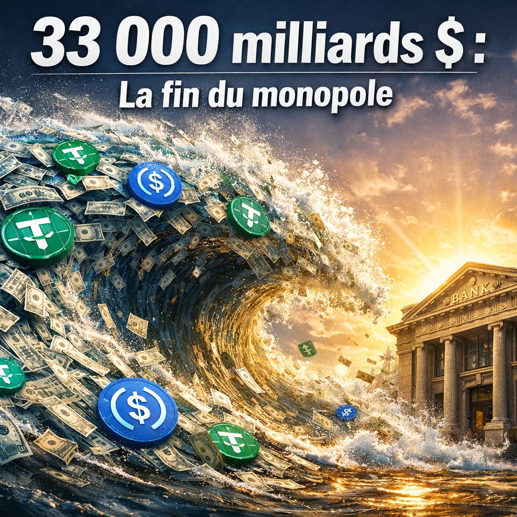 33 000 milliards de dollars.

C'est le volume colossal traité par les stablecoins en 2025. Un chiffre qui donne le vertige et qui dépasse désormais des géants comme Visa.

Pendant que les médias se concentrent sur la volatilité du Bitcoin, une infrastructure financière parallèle