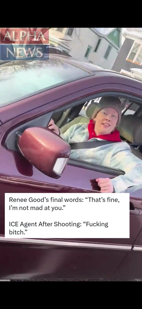 GinoTheGhost's tweet image. People who watch the new body cam footage and think "yeah, this woman deserved to die" just cannot be reasoned with. Peak delusion.

Agents surround her car and she panics, poorly trained agent steps in front of the vehicle with his phone in his hand (????), then he shoots her in…