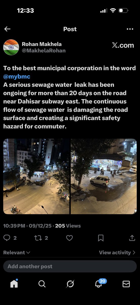 MakhelaRohan's tweet photo. @mybmc @Dev_Fadnavis @mieknathshinde @mybmcWardRN 
Correction: Its not sewage water but regular water because the leakage happens only at the night. 

Its been over a month i tweeted about this issue but still not resolved. https://t.co/2LqptZOKHl