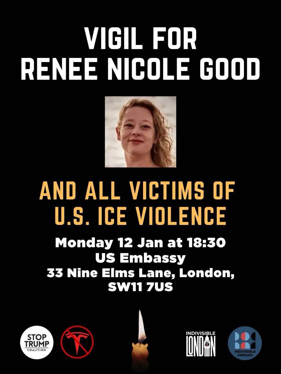On Monday we will gather in anger, grief &amp; solidarity to remember Renee Nicole Good &amp; the many victims of racist ICE violence - outside the US embassy🕯️

<a href="/UKStopTrump/">Stop Trump</a>