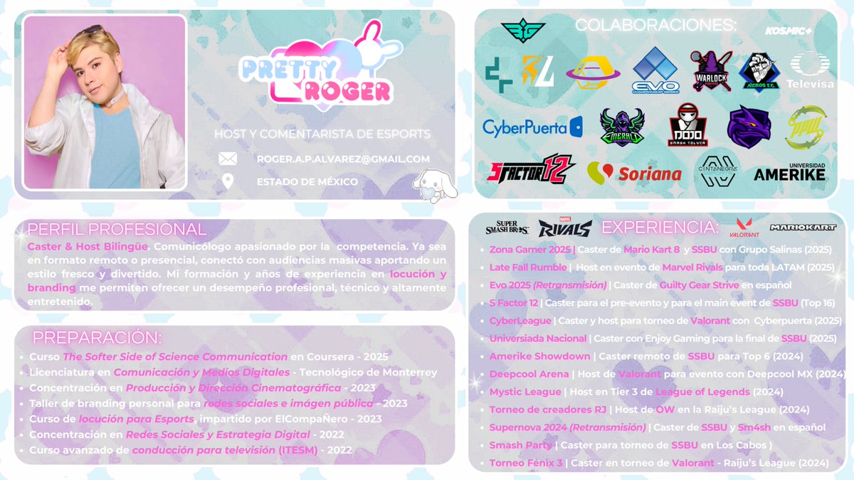 PrettyRog's tweet image. ¿Buscando quién de le un show a tu audiencia? 🎙️✨

Caster &amp;amp; Host bilingüe listo para elevar el nivel de tu evento con agenda abierta este 2026. Comunicólogo con un estilo fresco y divertido para que cada jugada se eleve ☁️🪽

🩵Remoto y Presencial

🩵ES/EN

🩵 DMs abiertos  📩