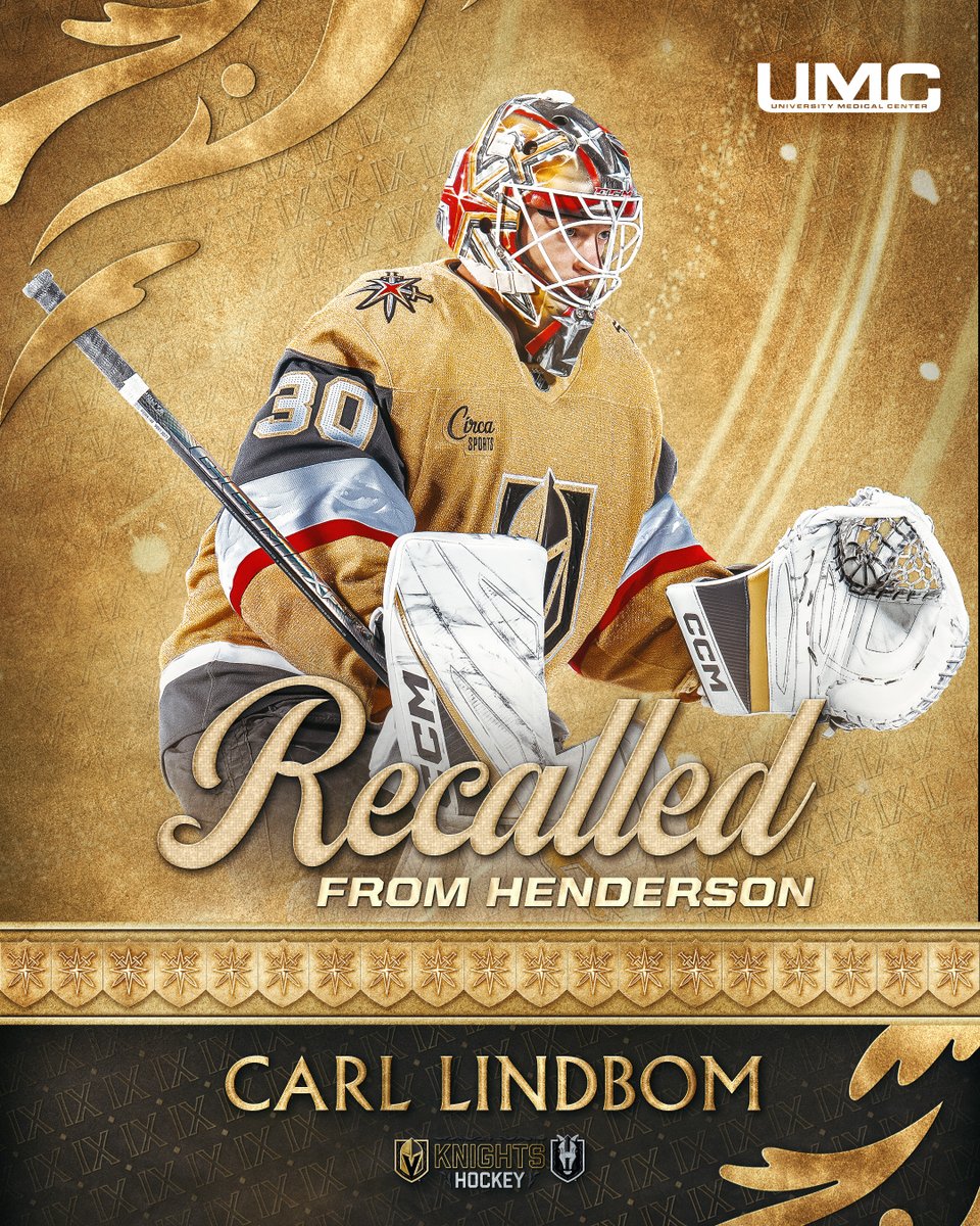GoldenKnights's tweet image. ⚔️ Carl Lindbom has been recalled from the @HSKnights 

#VegasBorn | #ForgeTheKnight