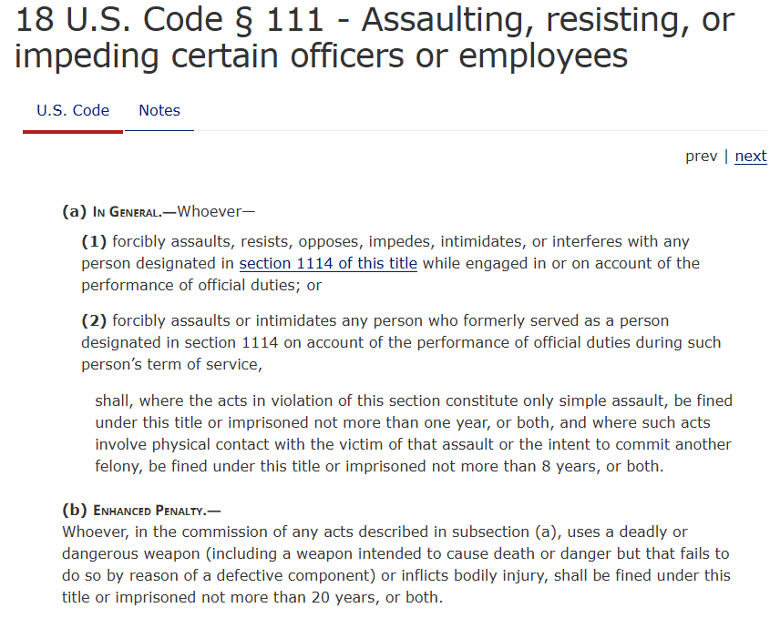 <a href="/JDVance/">JD Vance</a> Can we please start making it clear that impeding the duties of a federal law enforcement officer is a crime punishable by 8 years in prison and if they use their car to threaten an officer there is a penalty enhancement of 20 years in prison?