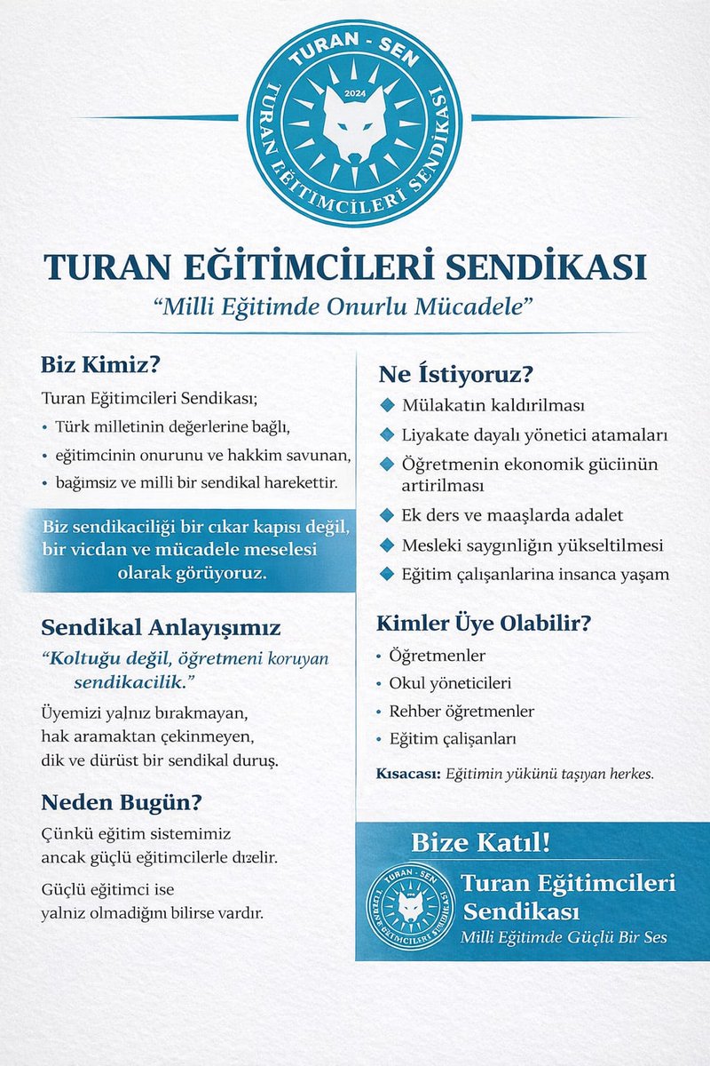 Turan Eğitimcileri Sendikası.
#TuranSen