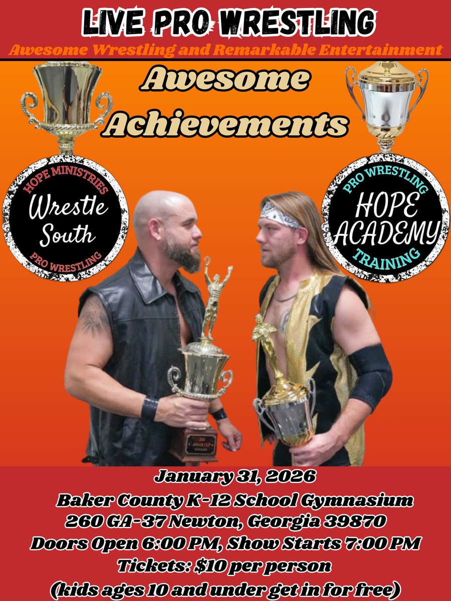 AWARE_Wrestling's tweet photo. Thanks to Sowega Chlorinator for sponsoring the upcoming show AWARE/WrestleSouth presents Awesome Achievements, happening January 31st in Newton, GA! We're looking forward to starting 2026 off well with a big show of family-friendly professional wrestling! https://t.co/xdHJQomHuc